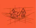 A drawing of a house on top of a red background